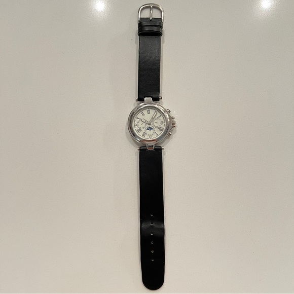 NWT 90s big Watch Silver-tone Bezel Genuine Leather Band - Picture 14 of 17